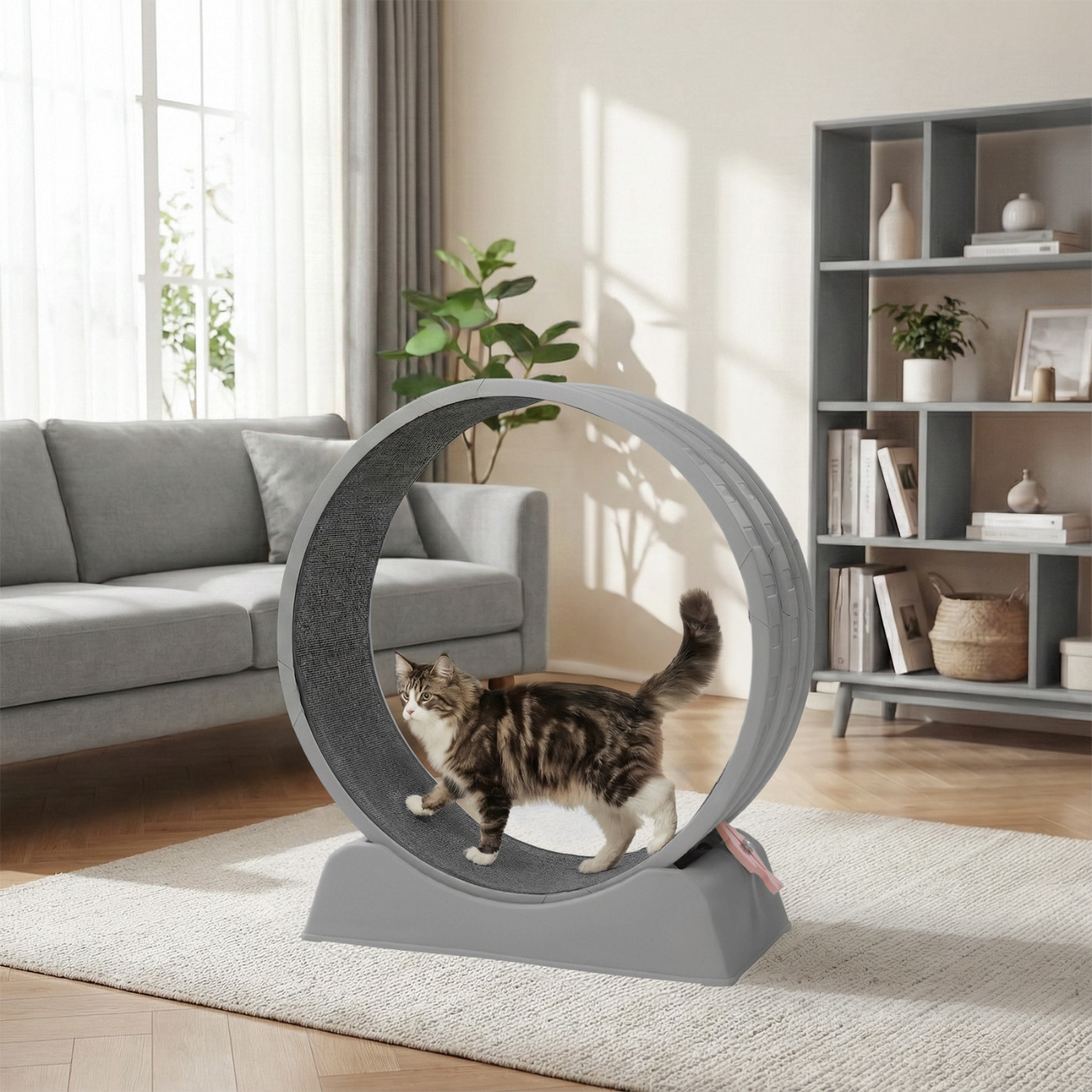 Image of Quiet Cat Exercise Wheel, 80×34×86cm Indoor Cat Running Treadmill With Carpeted Track & Interactive Cat Teaser Toy, Pet Fitness Wheel For Walking, Running & Training, Suitable For Most Cats