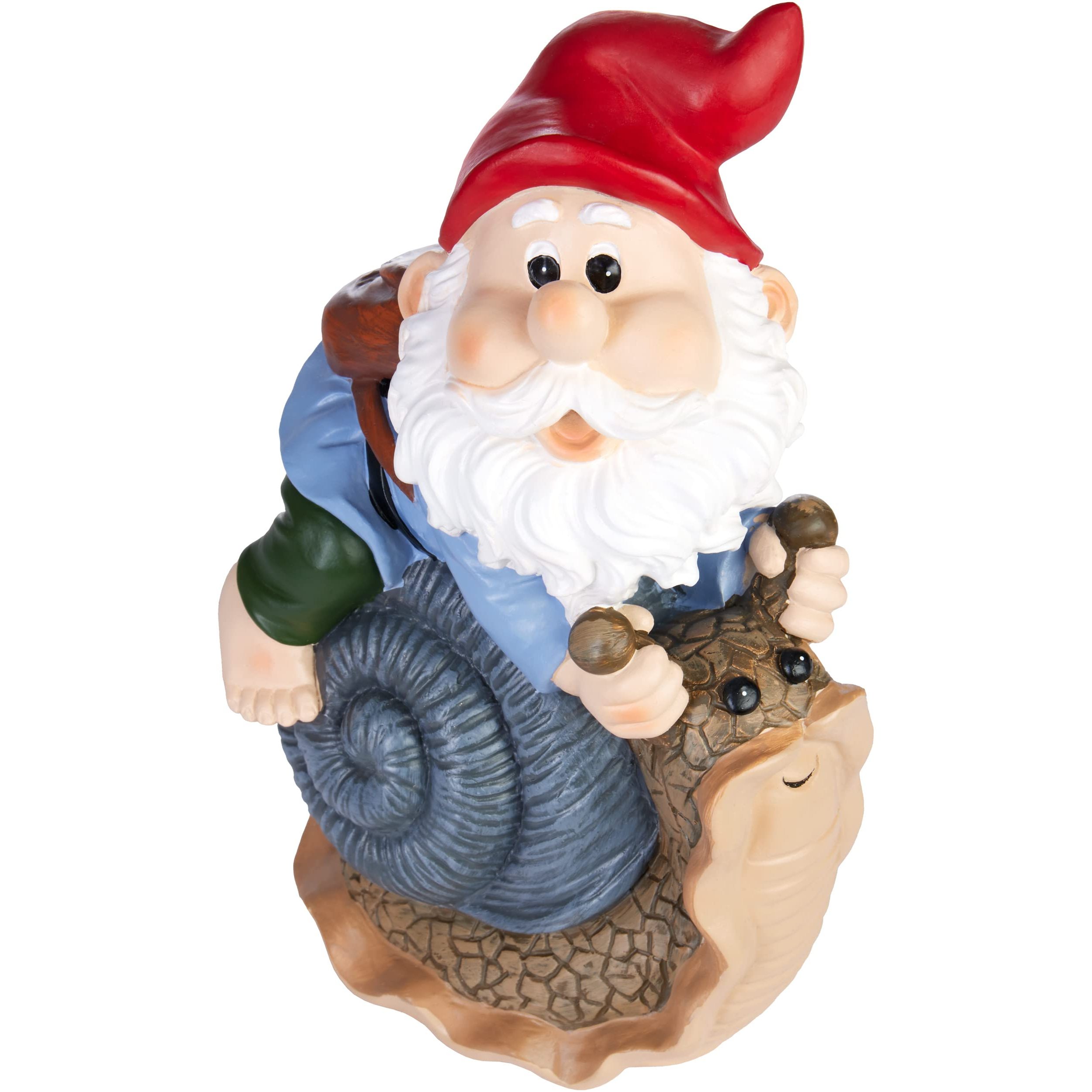 Image of Brubaker Garden Gnome On Snail Shell - Gnome With Snail - Funny Garden Figure - Weatherproof Decoration For Garden, Campsite - Outdoor Garden Decor - 24 Cm Tall