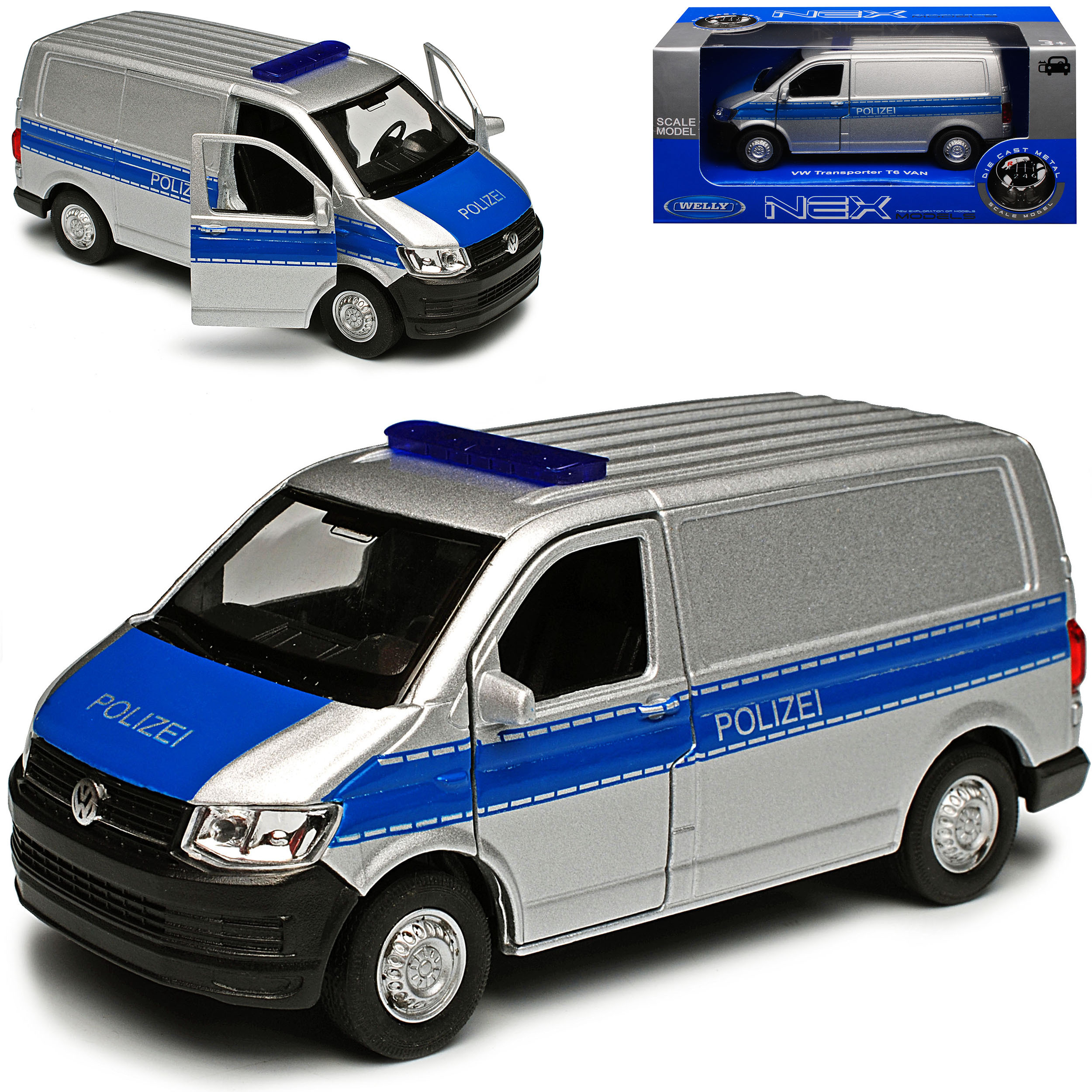 Vw Police Silver Blue Transporter Box Van Version T5 From 2nd Facelift 2015, . 1/43 1/36-1/46 Welly Model Car