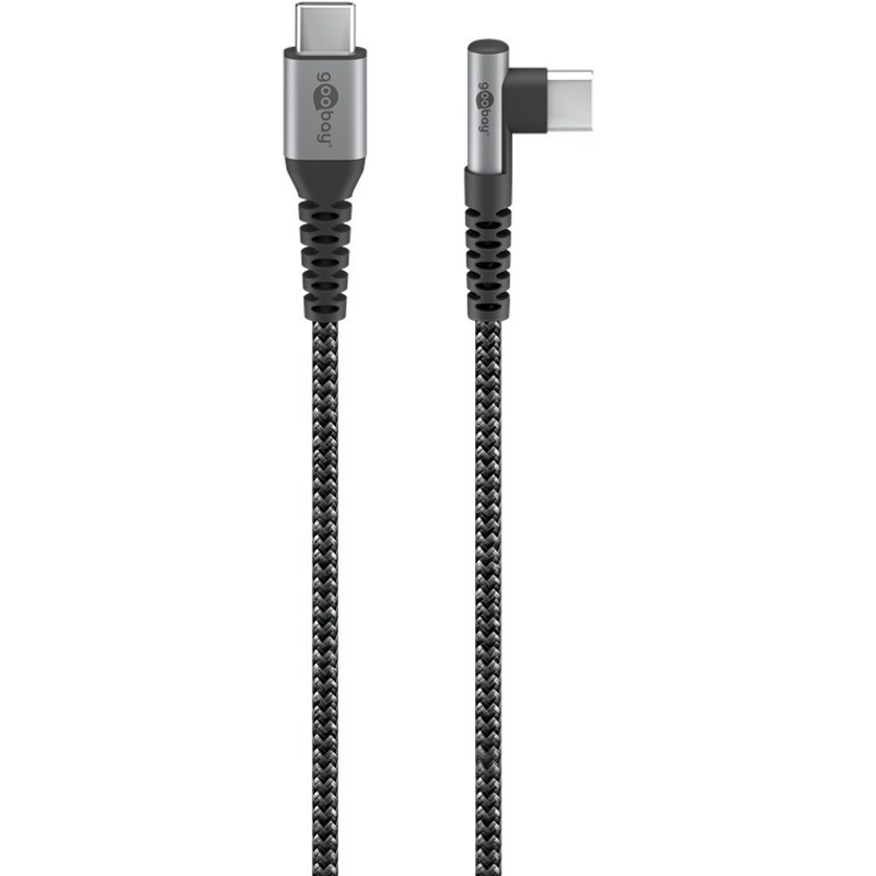 Goodbay 64659 Usb-c To Usb-c Fabric Cable With Metal Connectors (/silvery), 90°, 1 M, 1 M, Black-gray - Elegant And Extra Usb Connection Cable With Angled Usb-c.