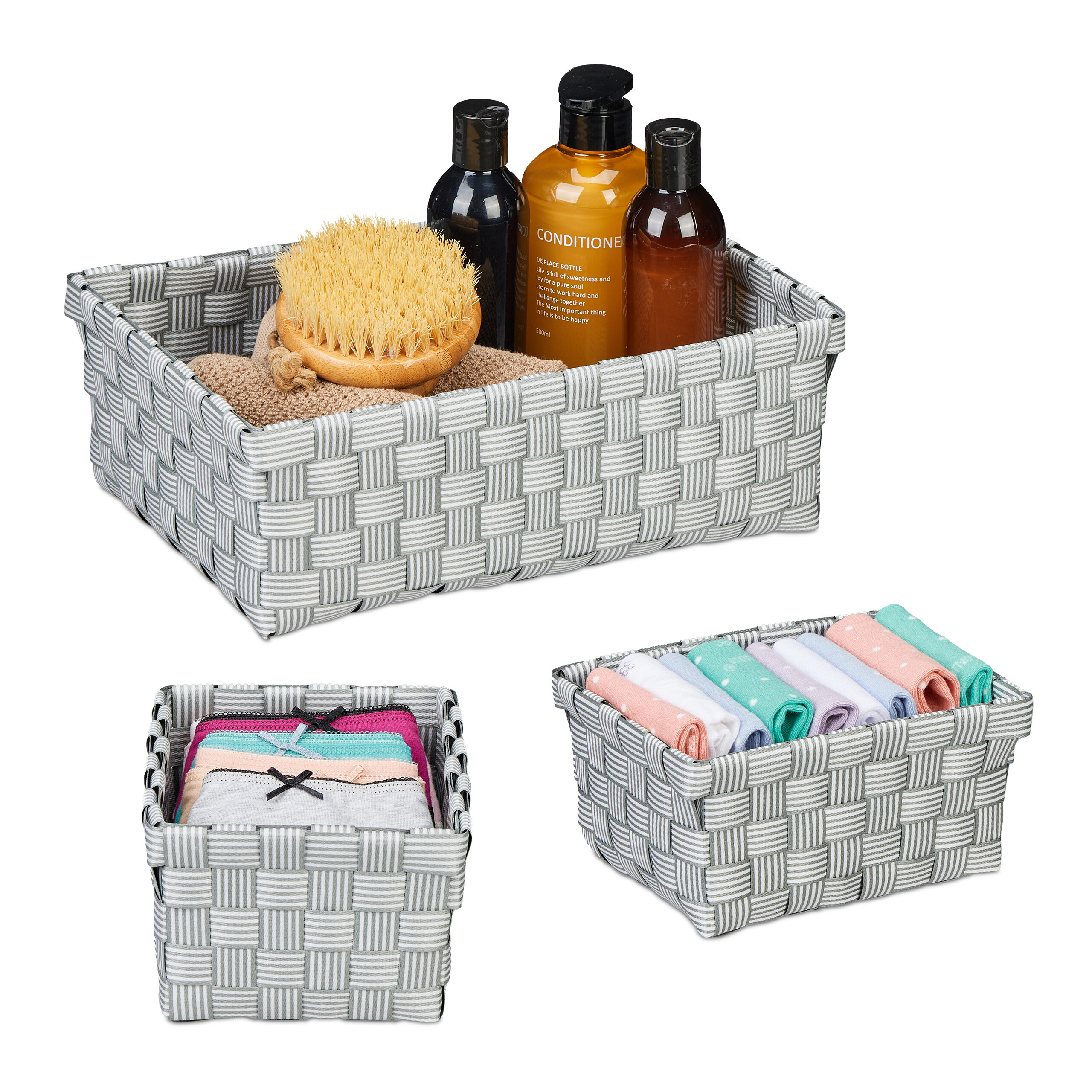 3-piece Storage Basket Set In Gray/white