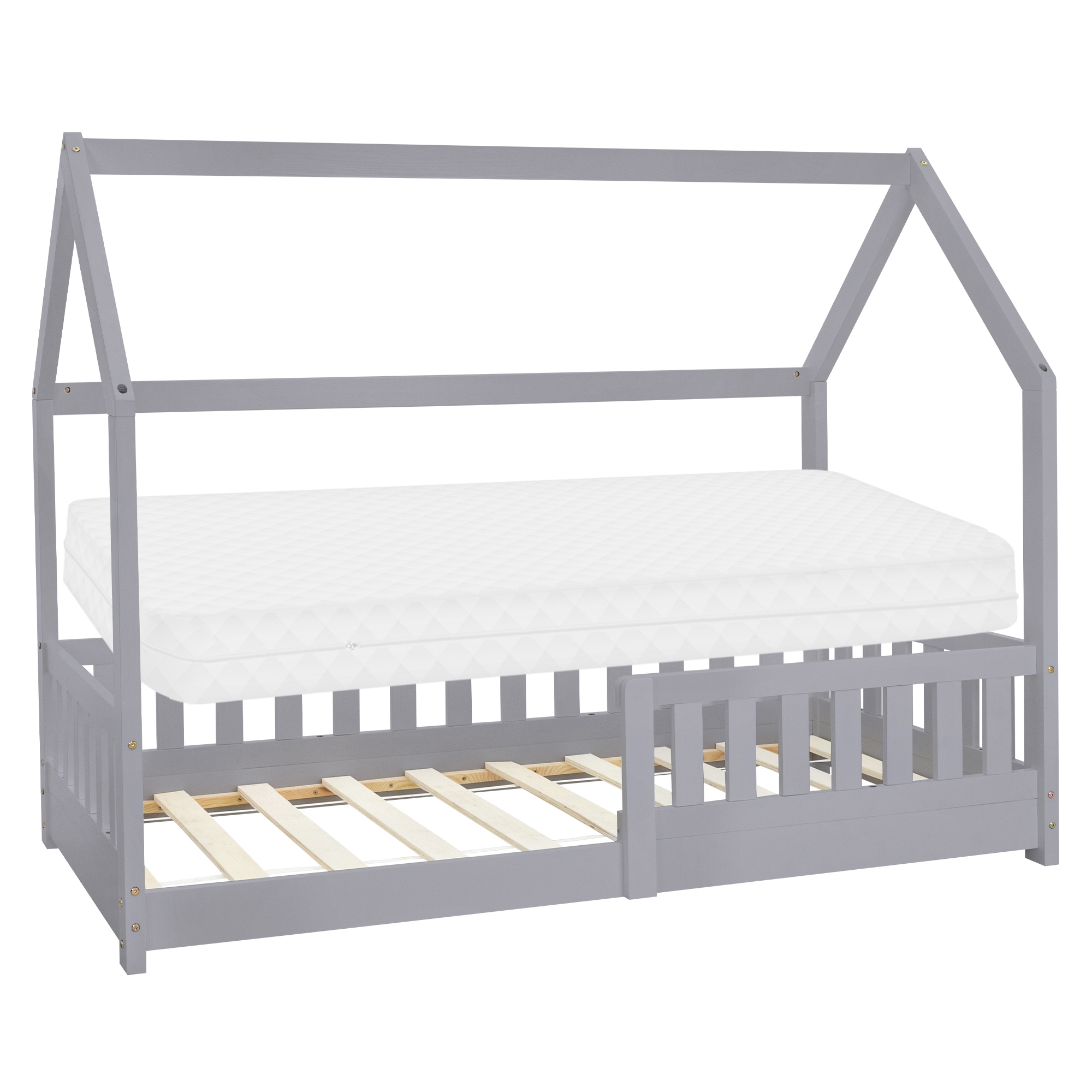 Image of Ml-design Children's Bed With Fall Protection, Slatted Frame, Solid Wood Children's Bed, House Bed For Girls/boys, House Bed Made Of Solid Pine Wood, Stable Youth Bed Bed Frame
