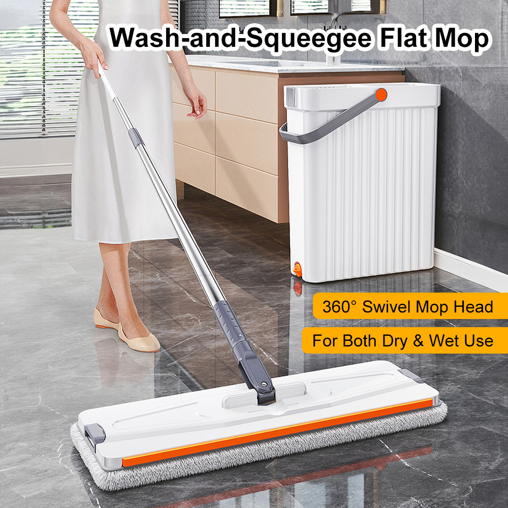 Spin Mop And Bucket Set With Wringer, Flat Floor Mop For Cleaning. Ideal For Hardwood, Tile, Laminate Floors In Kitchen, Bathroom, Apartment