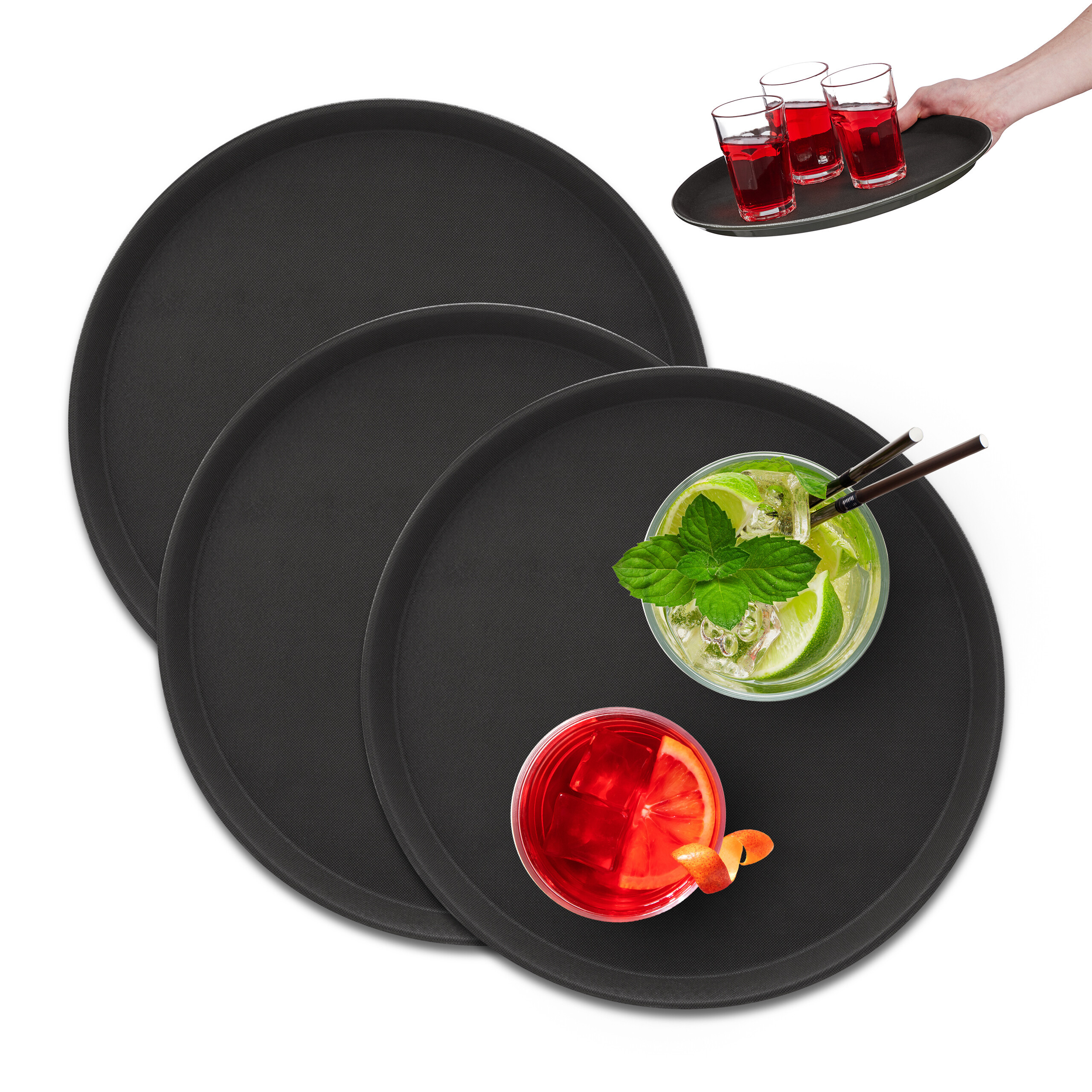 Image of 3 X Serving Tray In Black - Ø 35 Cm