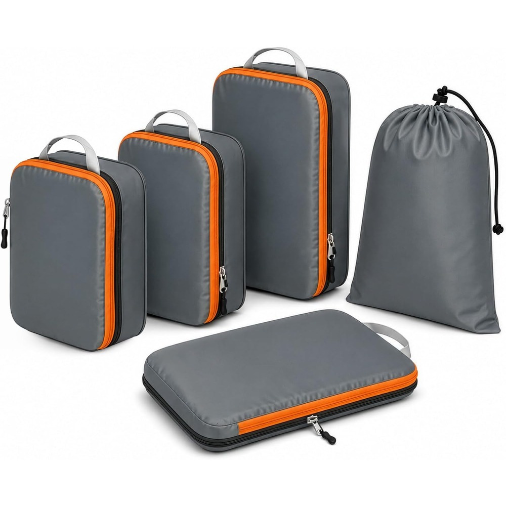 TEMU 5pcs Compression Packing Cubes Set, Expandable Travel Organizer Bags For Suitcases, Space Saving Luggage Storage Bags For Luggage And Clothing