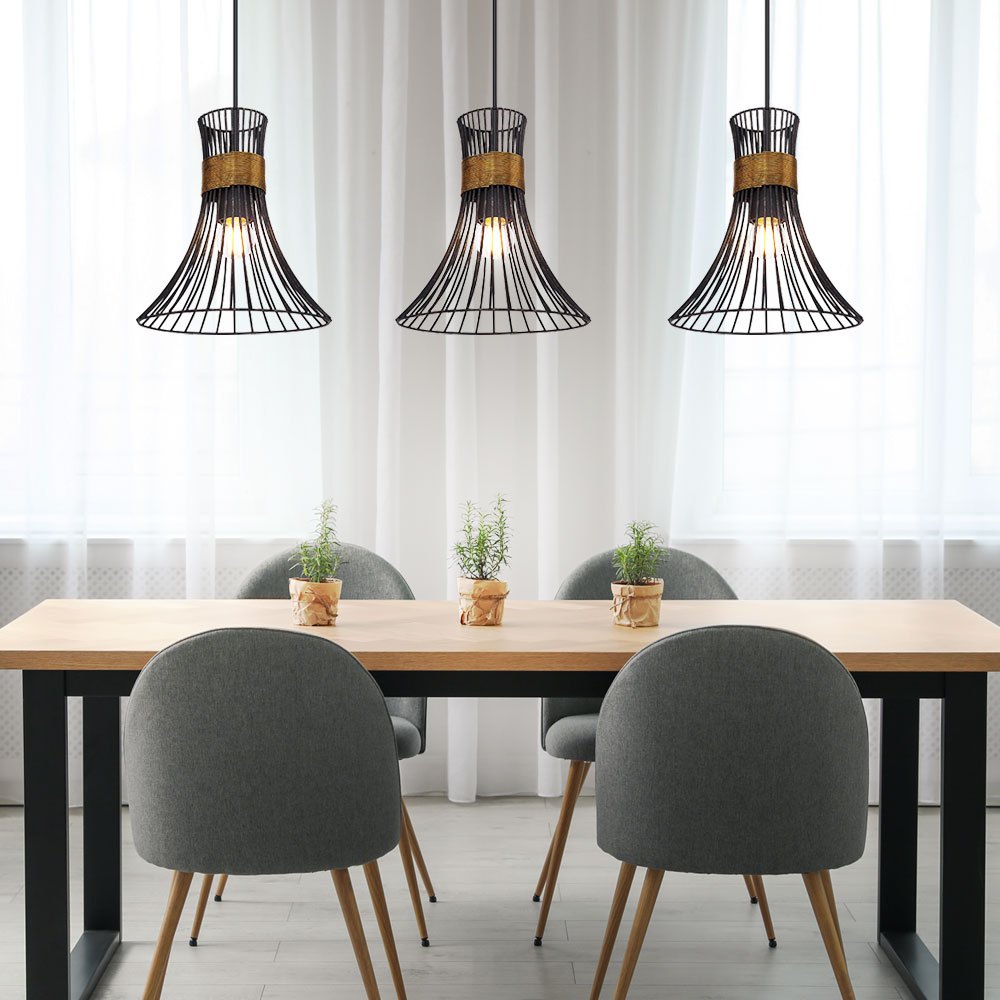 Image of Ceiling Pendant Lamp With Mesh Shade, 3-arm Black And Gold Chandelier, , 3x E27, Lxwxh 80x22x120cm, For Living Room, Dining Room, Bedroom