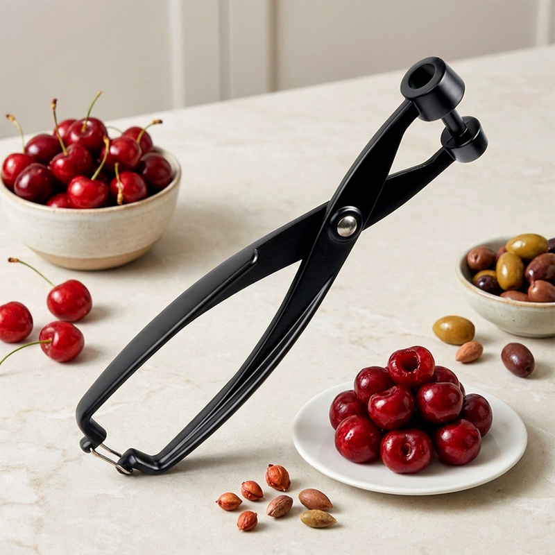TEMU Cherry And Olive Pitter, Black Aluminum 19 Cm - Solid And Durable, Made Of Powder-coated Aluminum, Ideal For Removing Pits From Cherries,