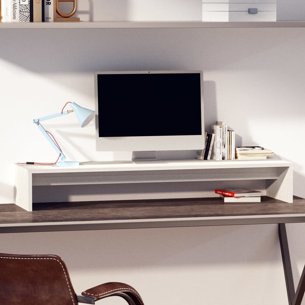 Image of Vidaxl Monitor Stand Desk Riser Monitor Screen Riser Monitor Stand White 100x27x15cm Solid Pine Wood