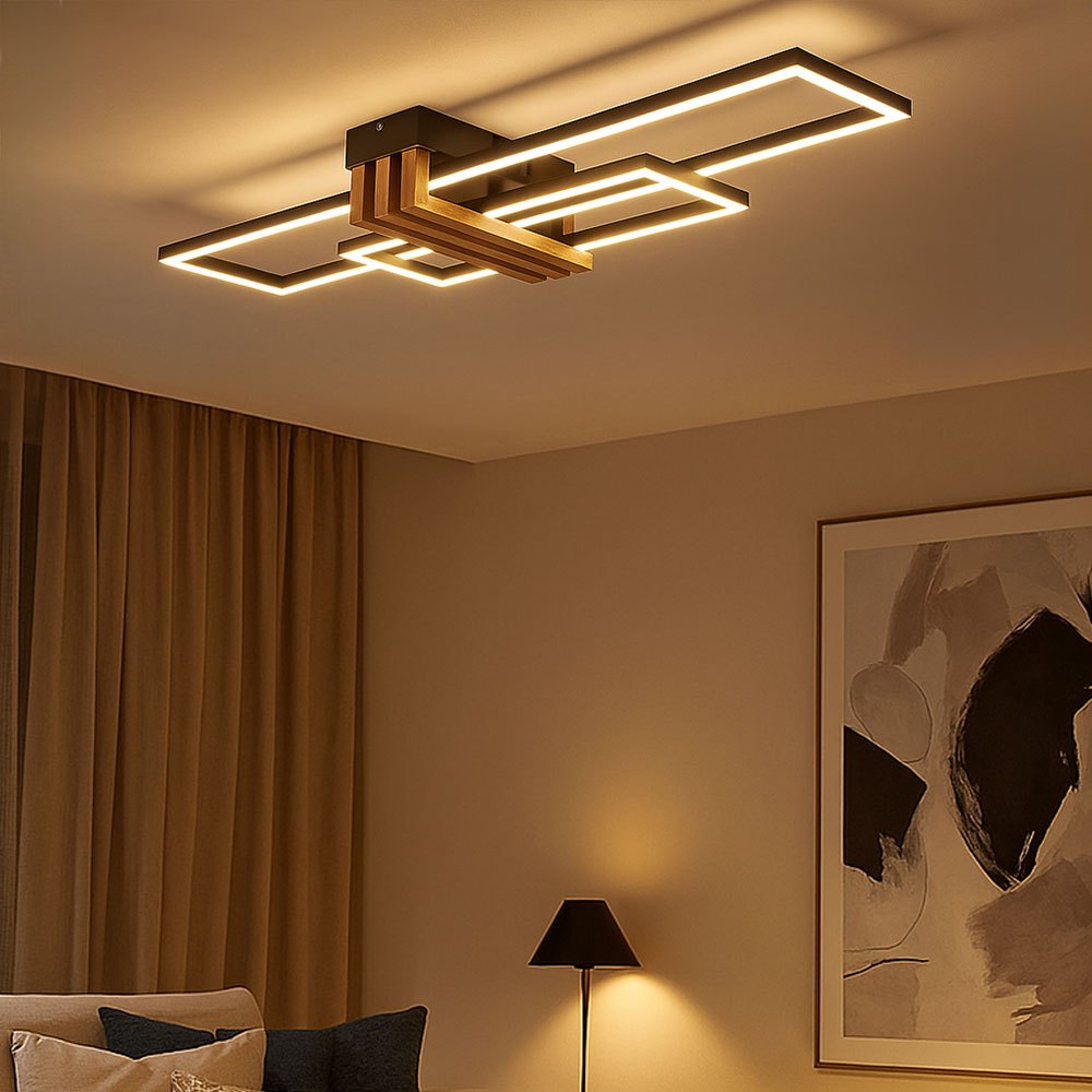 Image of Wood-look Ceiling Lamp, Living Room Lamp, Black Led Ceiling Light, Design Lamp, Metal Abs, 30w 1430lm Warm White, Lxwxh 80x23x8.6 Cm