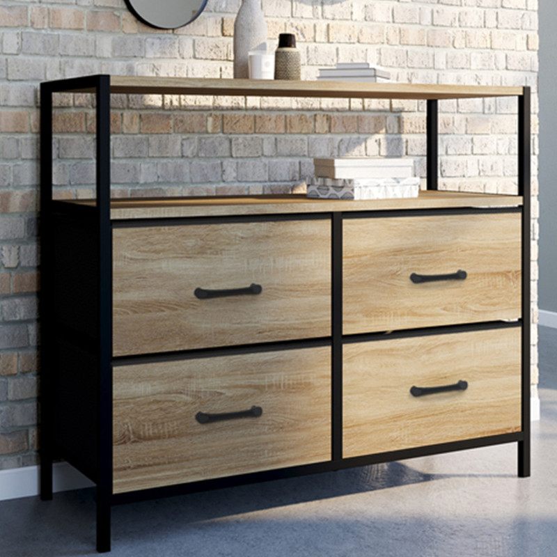 TEMU Commode 4 tiroirs en tissu 80 cm meuble de rangement design industriel