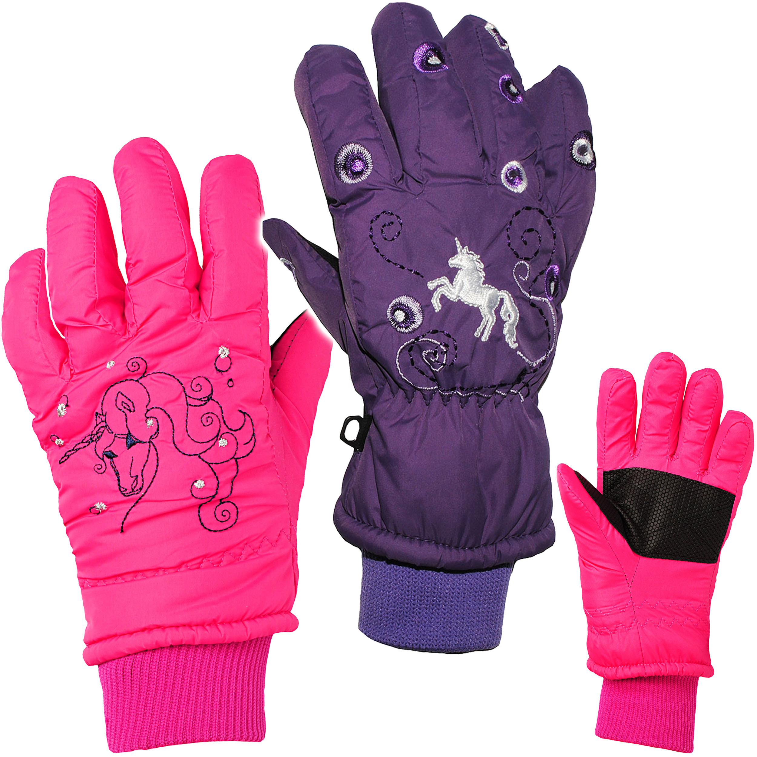 Image of Gloves / Finger Gloves - Color & Size - Sizes 7 To 8 Years - Unicorns Pink Rose - _ Waterproof + Breathable - Long Cuff / St..