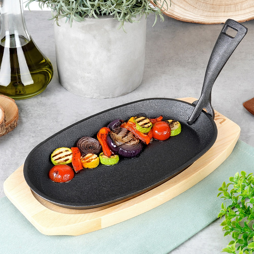 TEMU Cast Line Cast Iron Serving Pan With Tray, 24x14 Cm