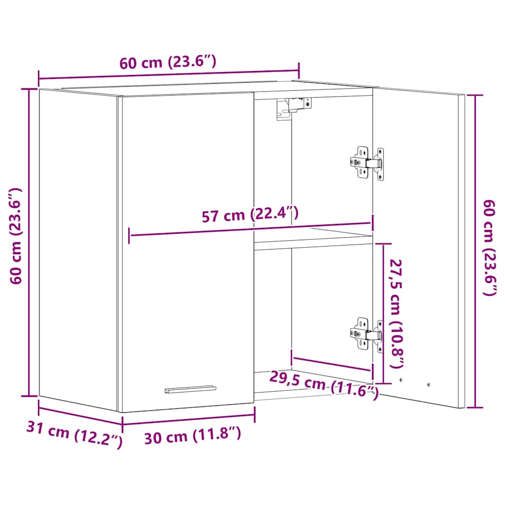 Image of Wall-mounted Kitchen Cabinet, Wood Material, Concrete Grey, 60x31x60 Cm, Wall-mounted Storage Unit, Cabinet For Kitchen Cabinet, Hanging Cabinet