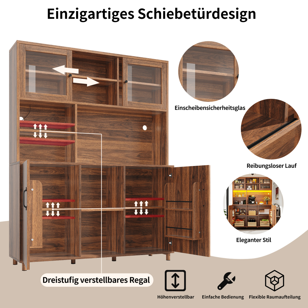 140x40x185cmwood-look Cabinet With 3 Height-adjustable Shelves Anti-tip Device Doors Storage For Dishes Decorations Supplies