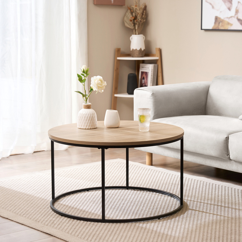 E-shop Couchtisch Kuhmoinen 45 x 80 cm Beistelltisch Wohnzimmertisch Sofatisch rund Schwarz/Holzoptik