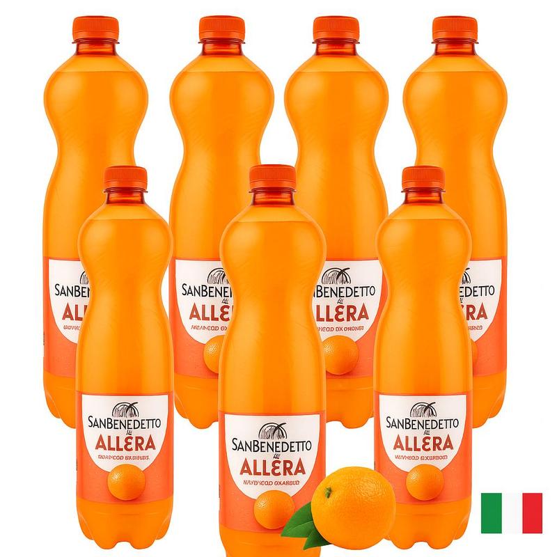 Image of San Benedetto, Allegra Orange Lemonade, Carbonated, 7x1.5l, Refreshing, Italian Lemonade, Drink For Kids And Adults, Set Of 7 Bottles, Fruit Drink