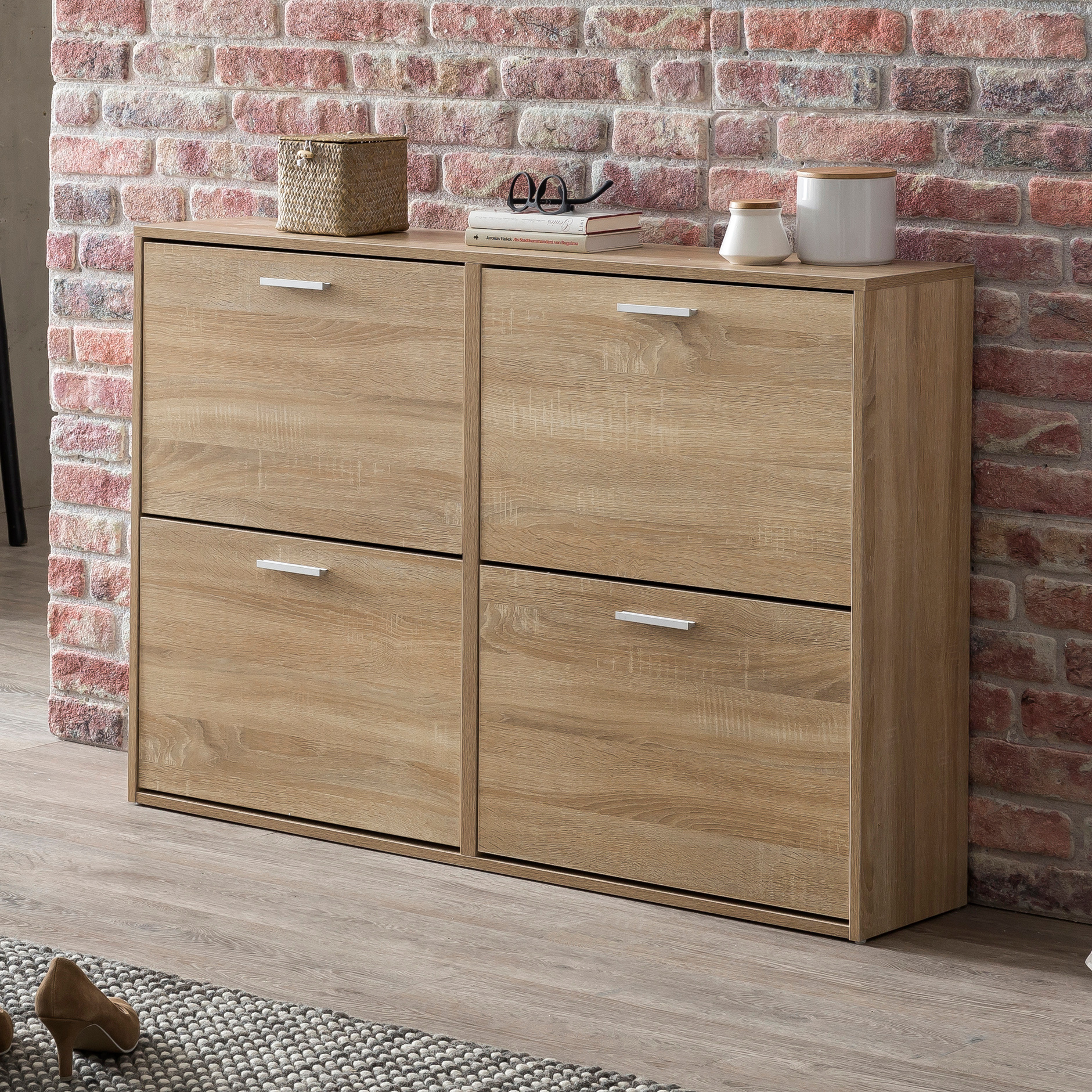 Image of Shoe Rack 120 X 81 X 24 Cm With 4 Flaps For Up To 24 Pairs Of Shoes, Hallway Shoe Cabinet, Shoe Dresser, Shoe Shelf