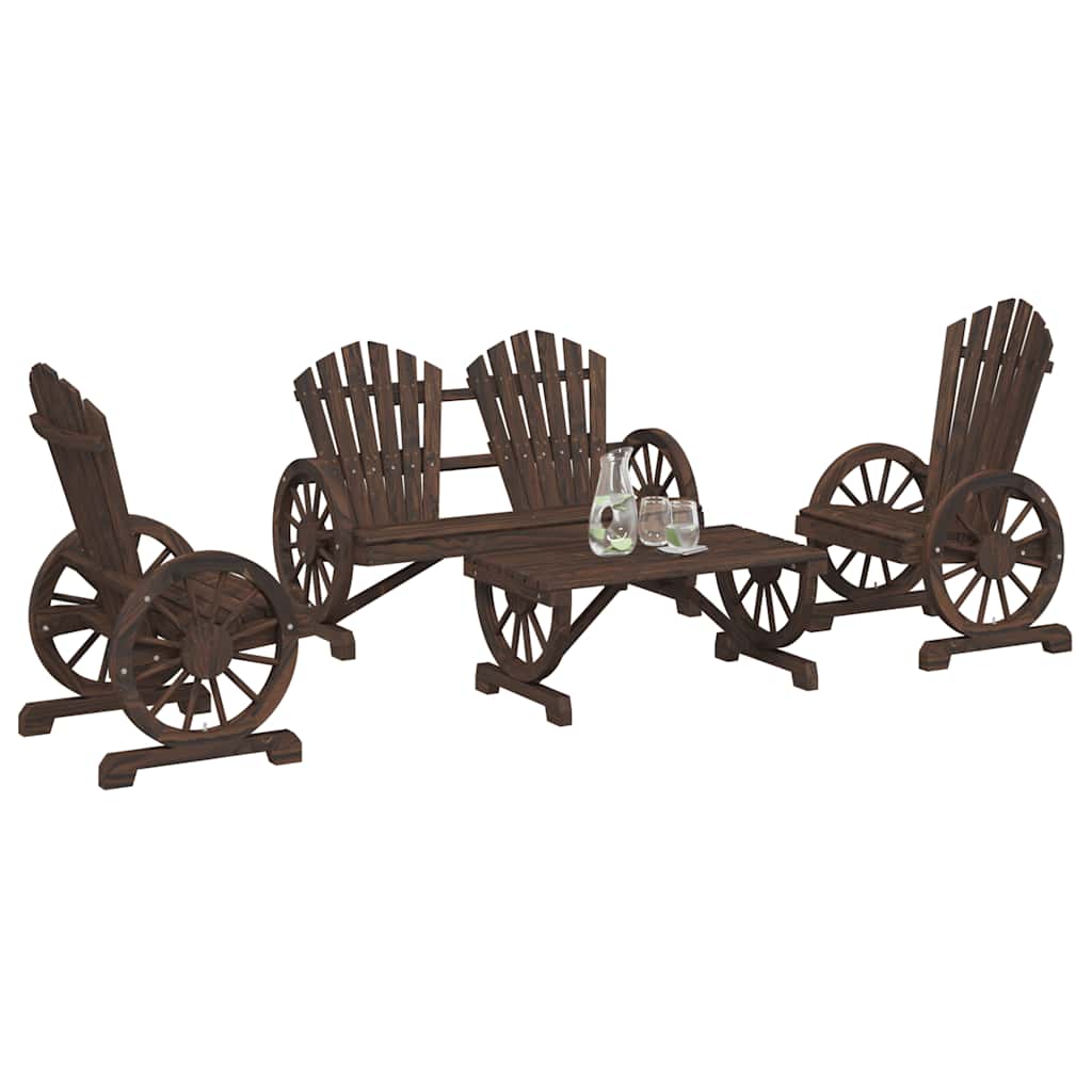 Image of 4-piece Garden Lounge Set, Seating Group With Cart Wheel Design, Table For , Garden Furniture, Country Style, Solid Fir Wood