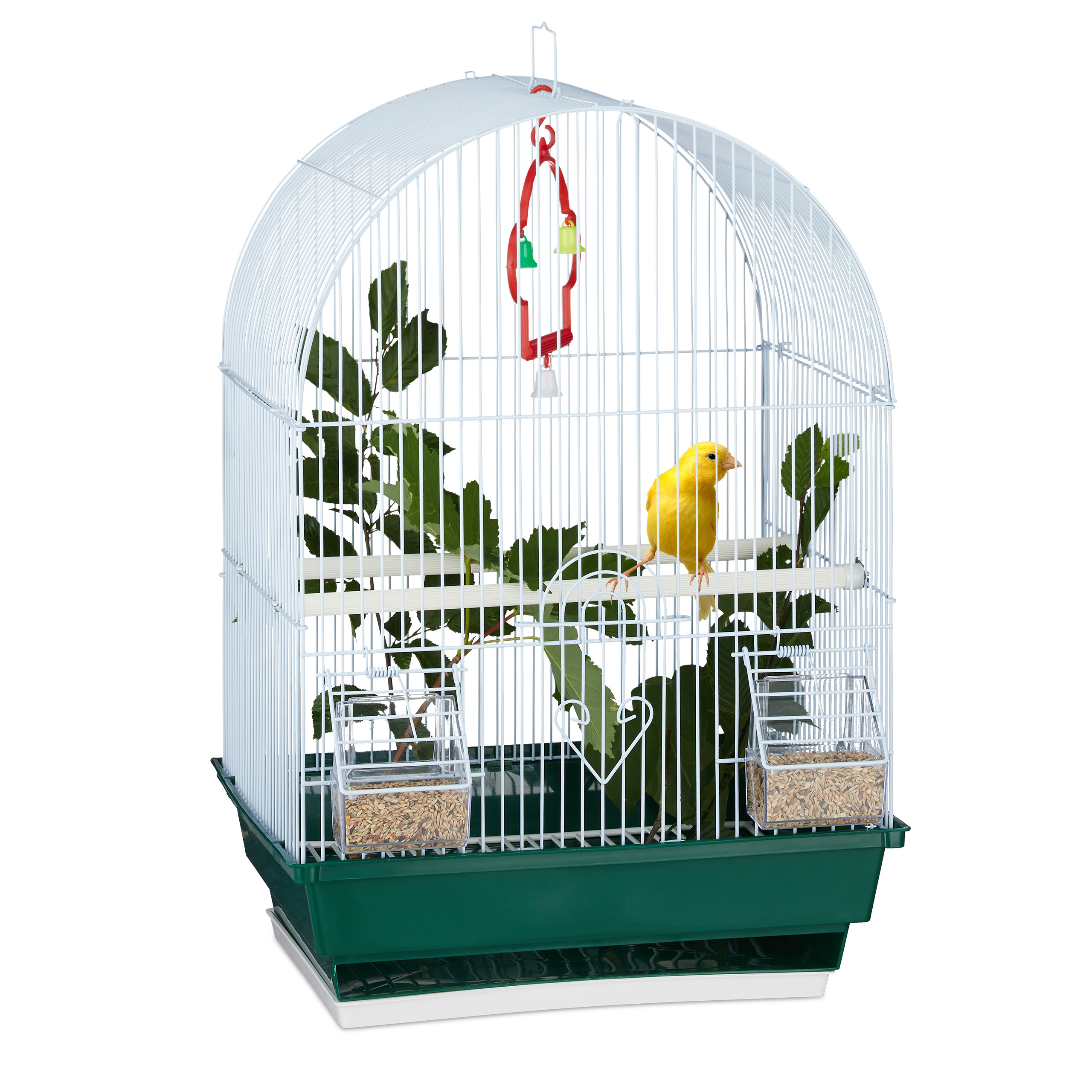 Birdcage In White/green - (w)34.5 X (h)49.5 X (d)28 Cm
