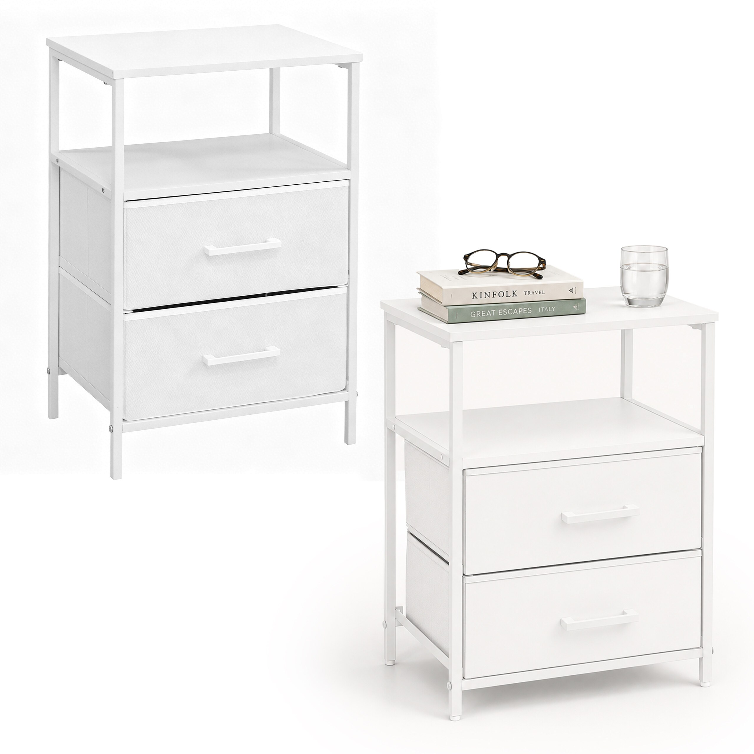 Image of 2 X Nightstand In White - (w)38 X (h)61 X (d)28 Cm
