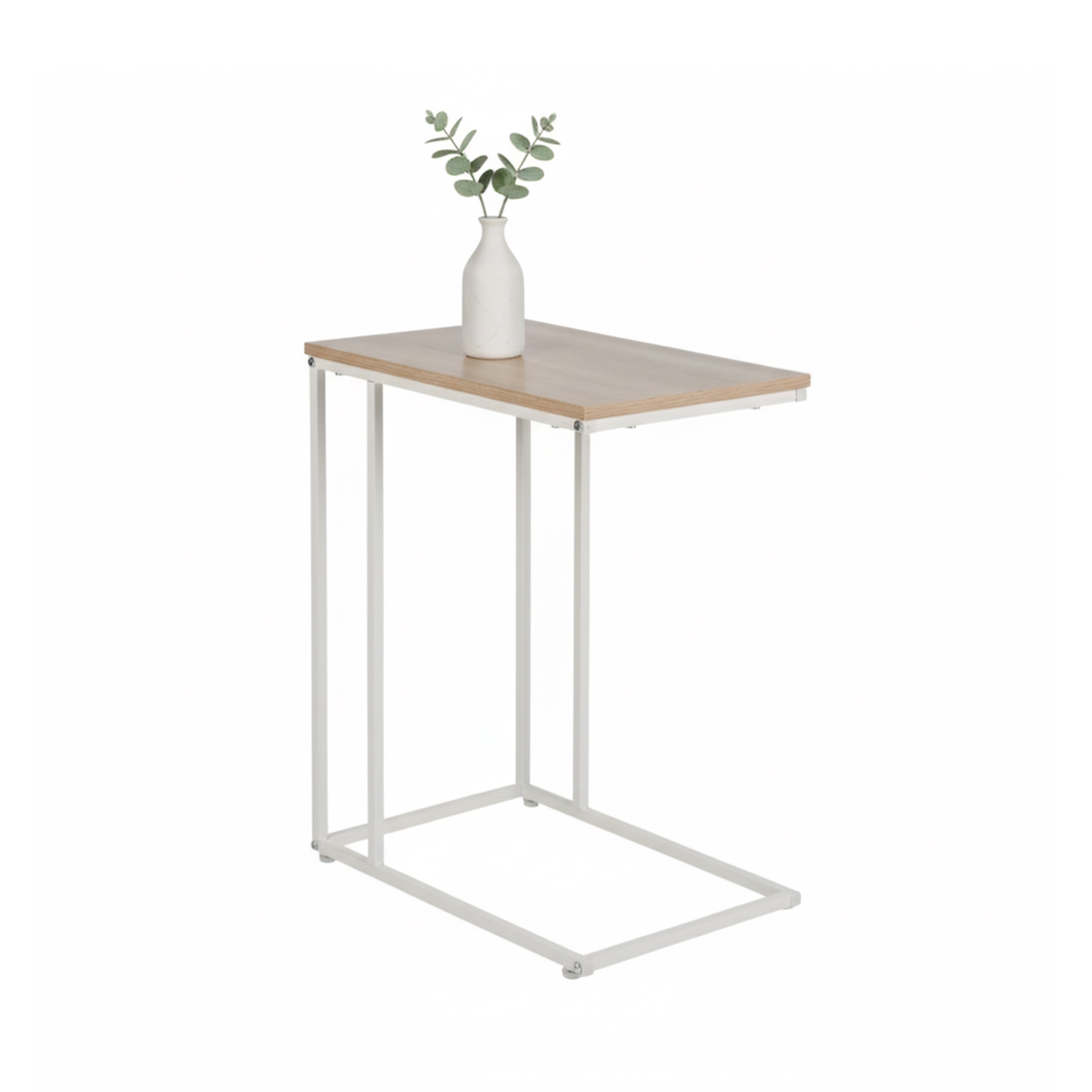 Side Table In White/natural - (w)50 X (h)64 X (d)35 Cm