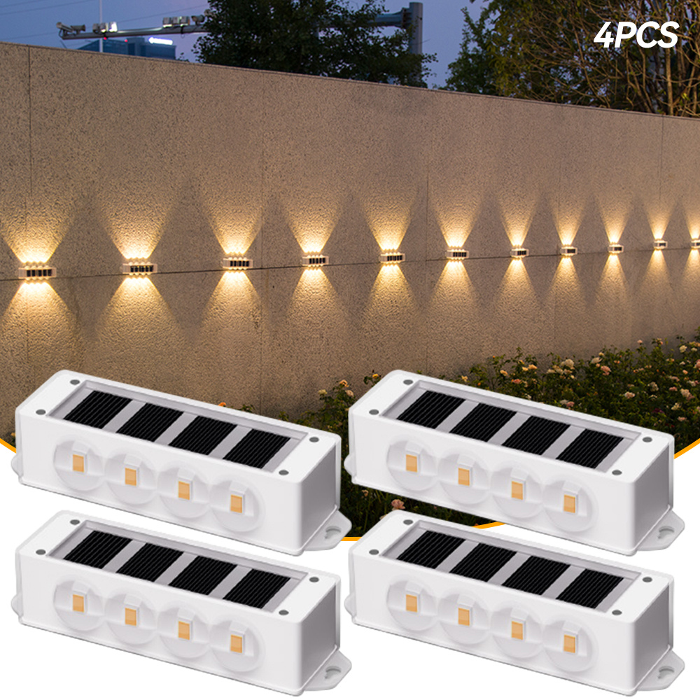 4 Pack Solar Wall Light Outdoor, Usable Time Of About 8h, Ip44 Solar Lights For Outdoor Wall With Light,for Balcony, Fence, Porch, Courtyard, Lawn, Terrace, Warm Light