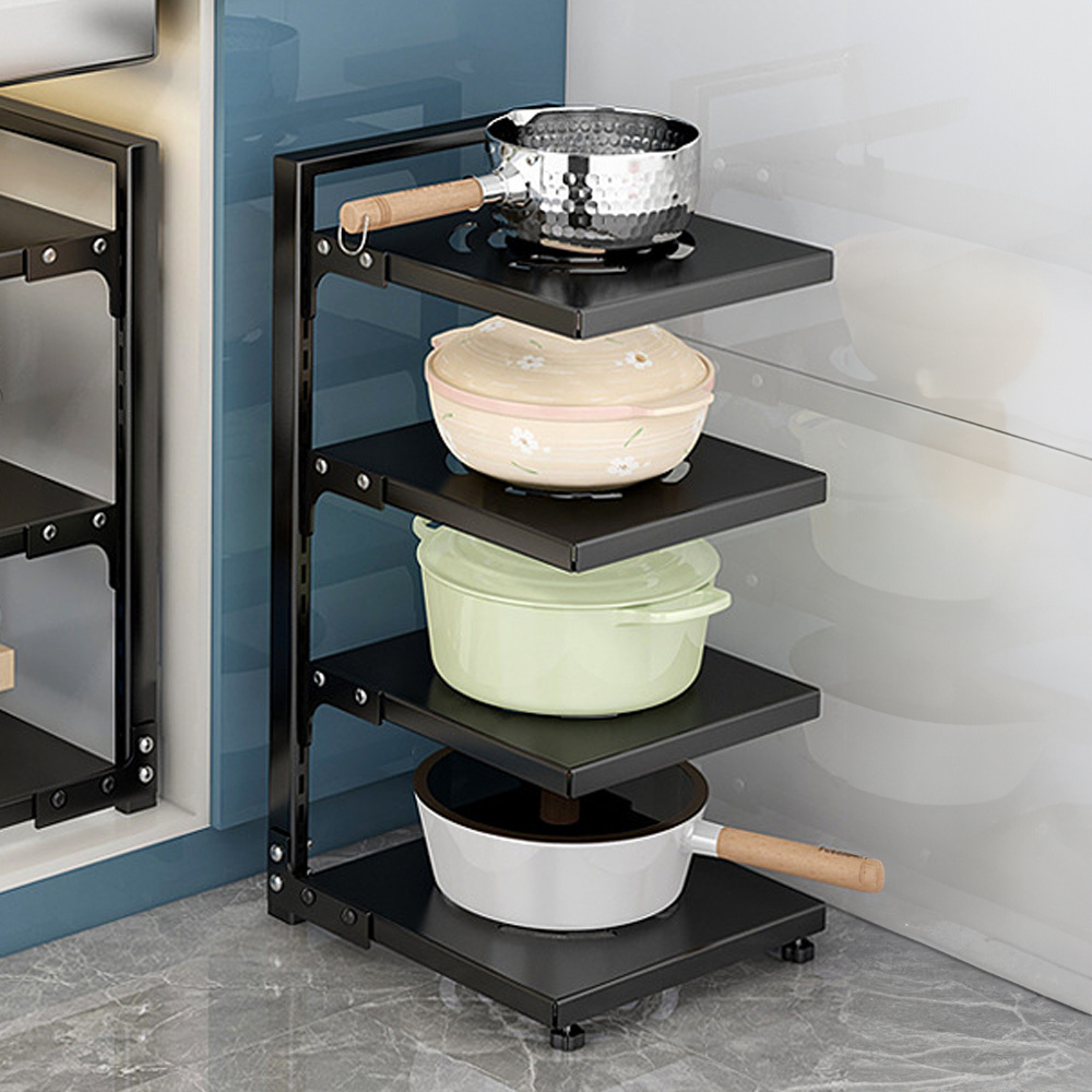 TEMU 1 Piece, Black, Kitchen Utensil Storage Rack, Frying Pan Rack, Dish Storage Rack, Household Utensil Classification Rack, Adjustable In Layers,