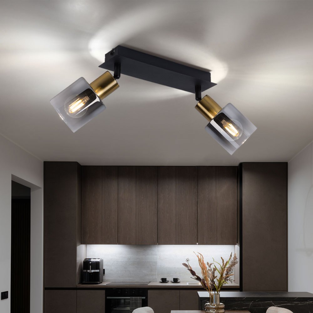 Ceiling Light With 2 Flame-effect Spotlights, Swivel Ceiling Lamp, Smoke-colored, Gold And Black, 2x E14 Sockets, Lxwxh 25x8x18.2 Cm