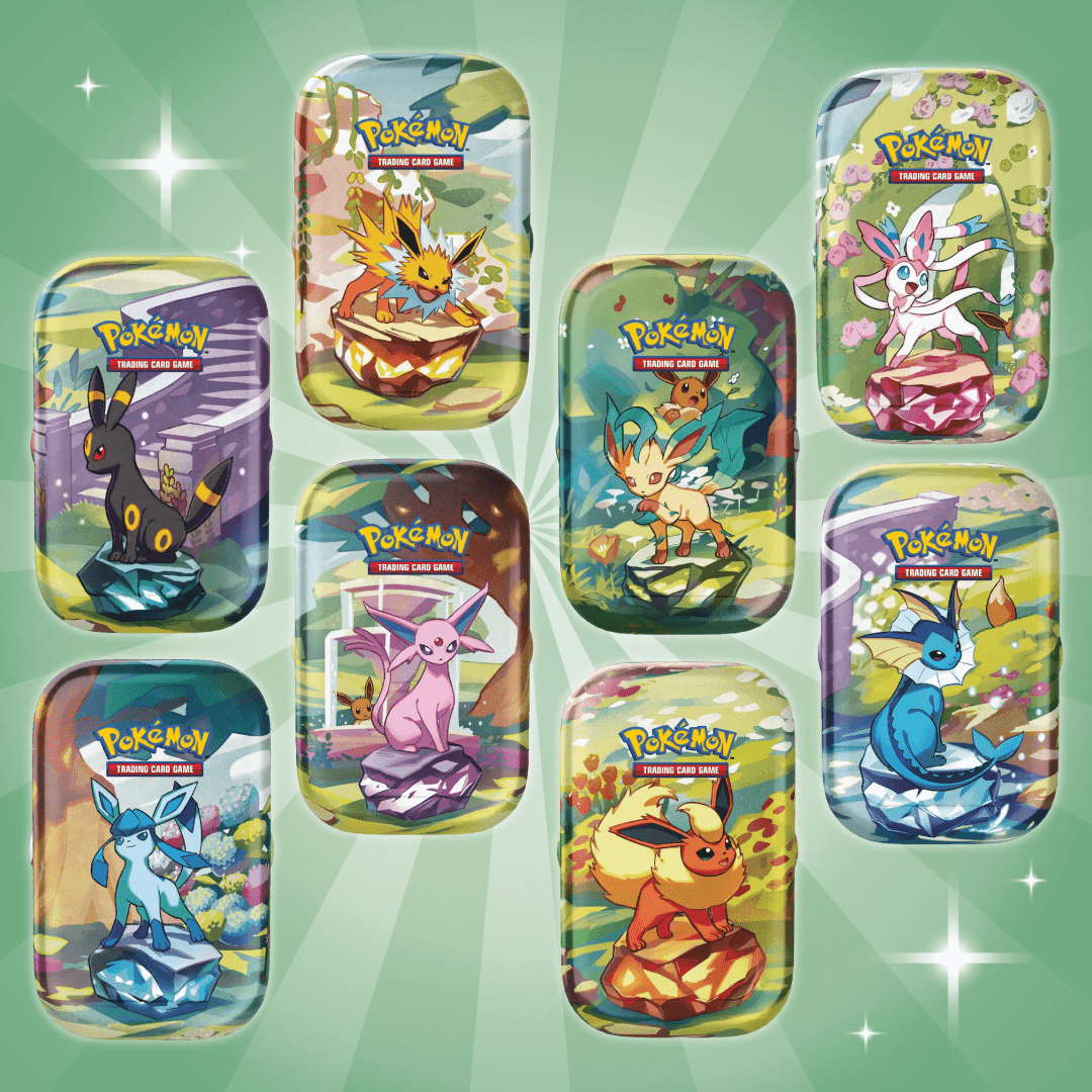 TEMU Pokémon – Prismatic Evolutions Mini Tin | 1 Random Version Of 8 | 2 Booster Packs | Coin