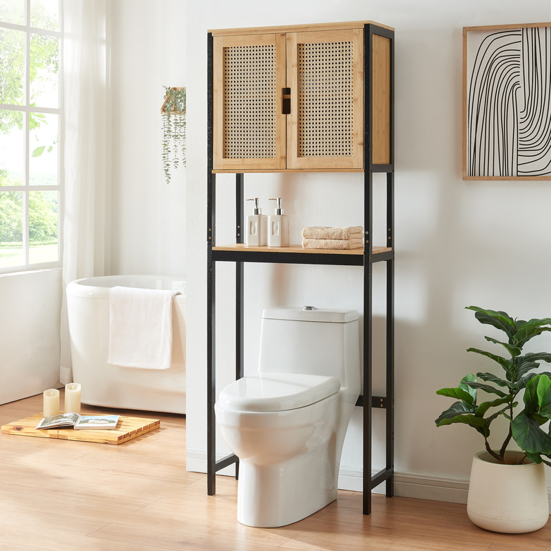 Toilet Cabinet Tervola Bamboo 172 X 27 Cm In Rattan Look Black /
