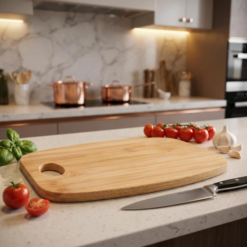 TEMU Bamboo Cutting Board 29 X 21 X 1 Cm Wooden Chopping And Serving Board With Handle Hole For Kitchen Food Prep