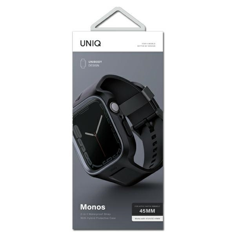 UNIQ Monos 2In1 Apple Watch Strap + Case, Black, Compatible with Apple Watch Series 4,5,6,7,8,9,SE,SE2 44,45Mm