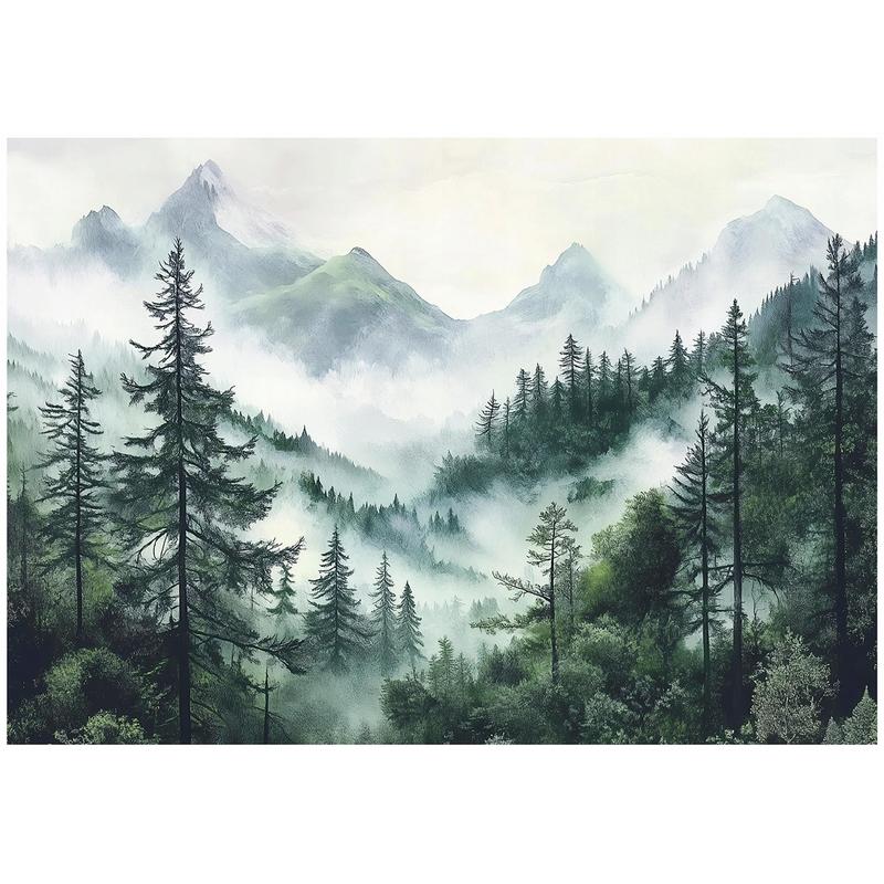 Forest In The Mist Mountains Green Non-woven Wallpaper For Bedroom Living Room Wall Decoration 15623vx