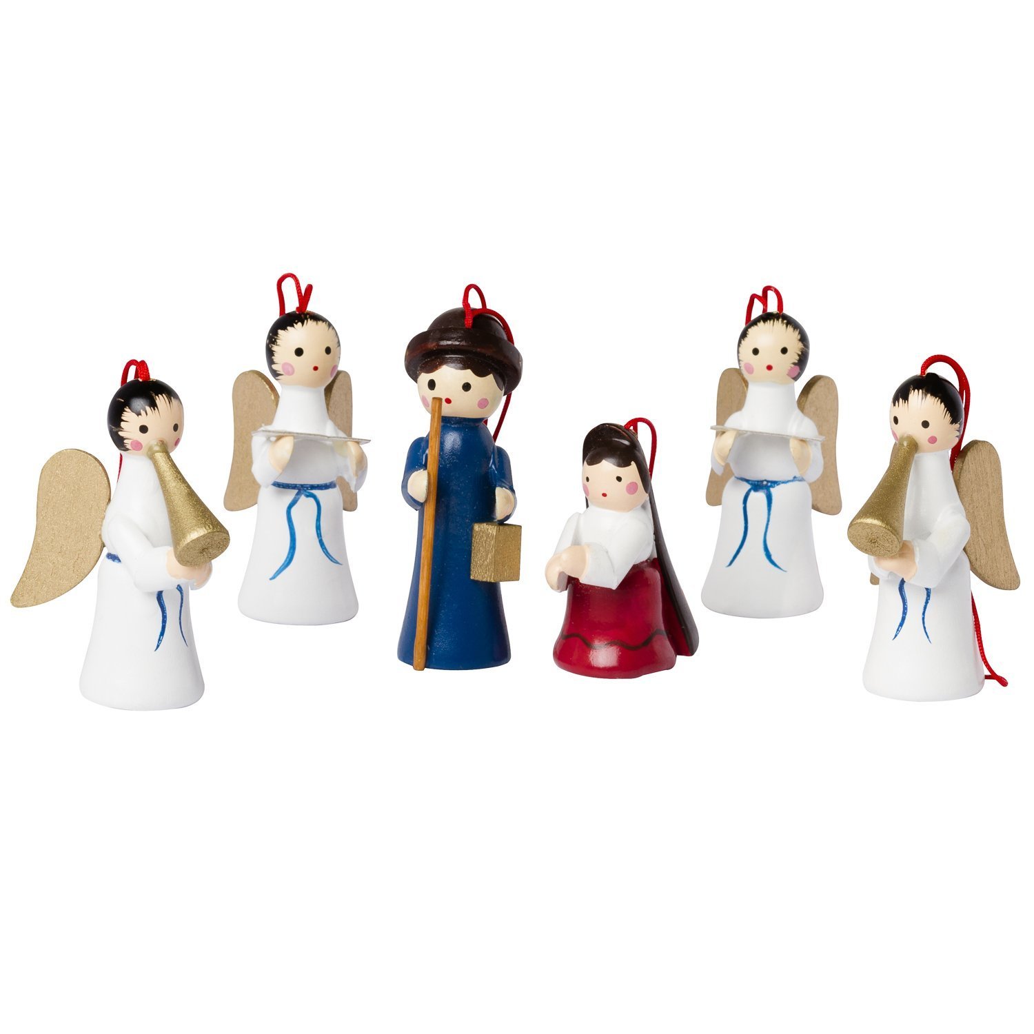 Image of Brubaker 6pcs Set Christmas Tree Ornaments Mary And Joseph With Angels - Natural Wooden Tree Decorations Hand-painted For The Christmas Tree - Christmas Ornaments