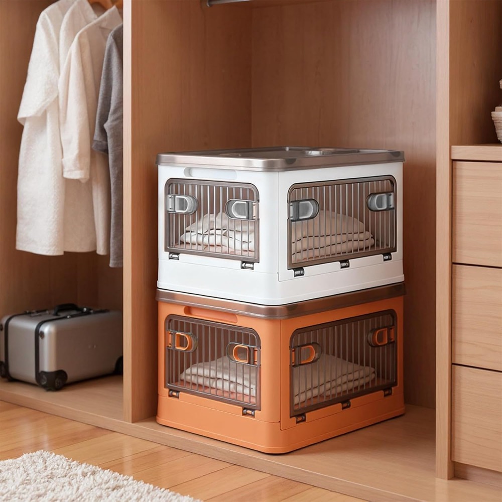 2 Pack 28L Folding Storage Boxes with Lids and Wheels