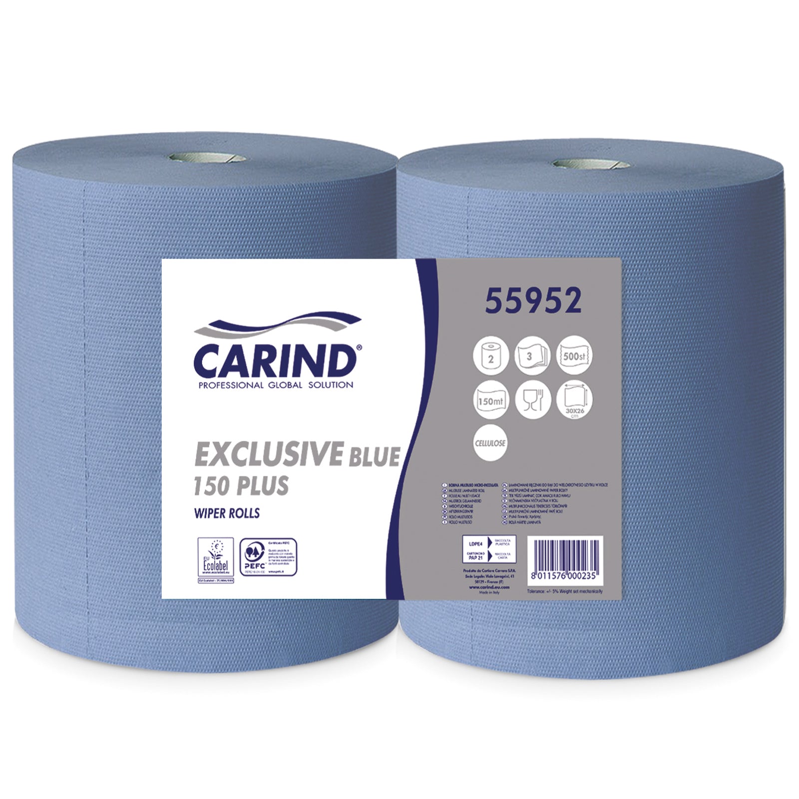 TEMU Rotoli Di Carta Grande Blu, 2 Pezzi, 150M, Super Assorbente, 3 Veli, Cellulosa - Bobina 500+ Strappi, Dimensioni Strappo 30X26H Cm