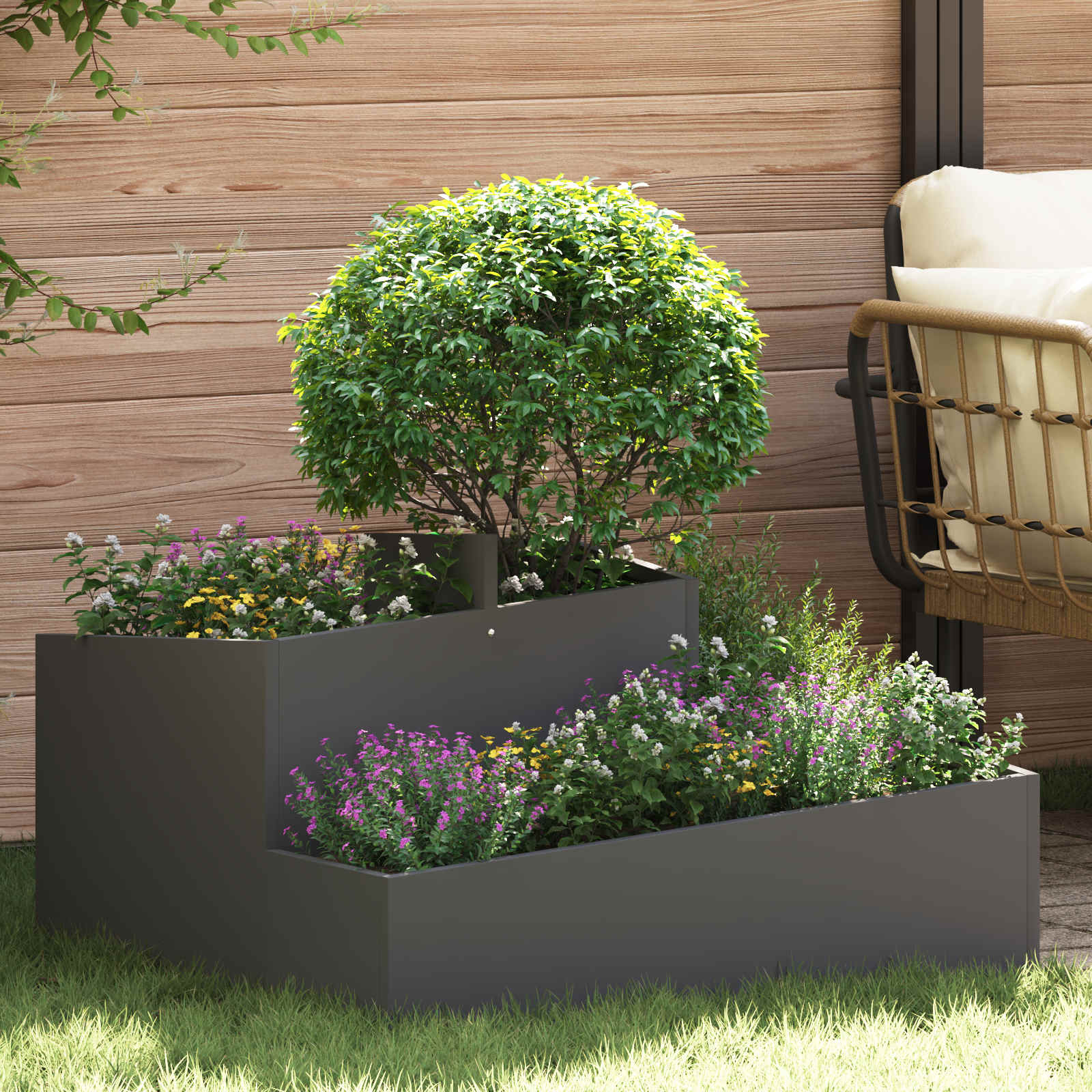 Image of Garden Planter Black 80 X 80 X 50 Cm Cold-rolled Steel, Garden And Terrace, Modern Metal Planter For Outdoors, Chic Plant Holder, Cool Terrace Decor