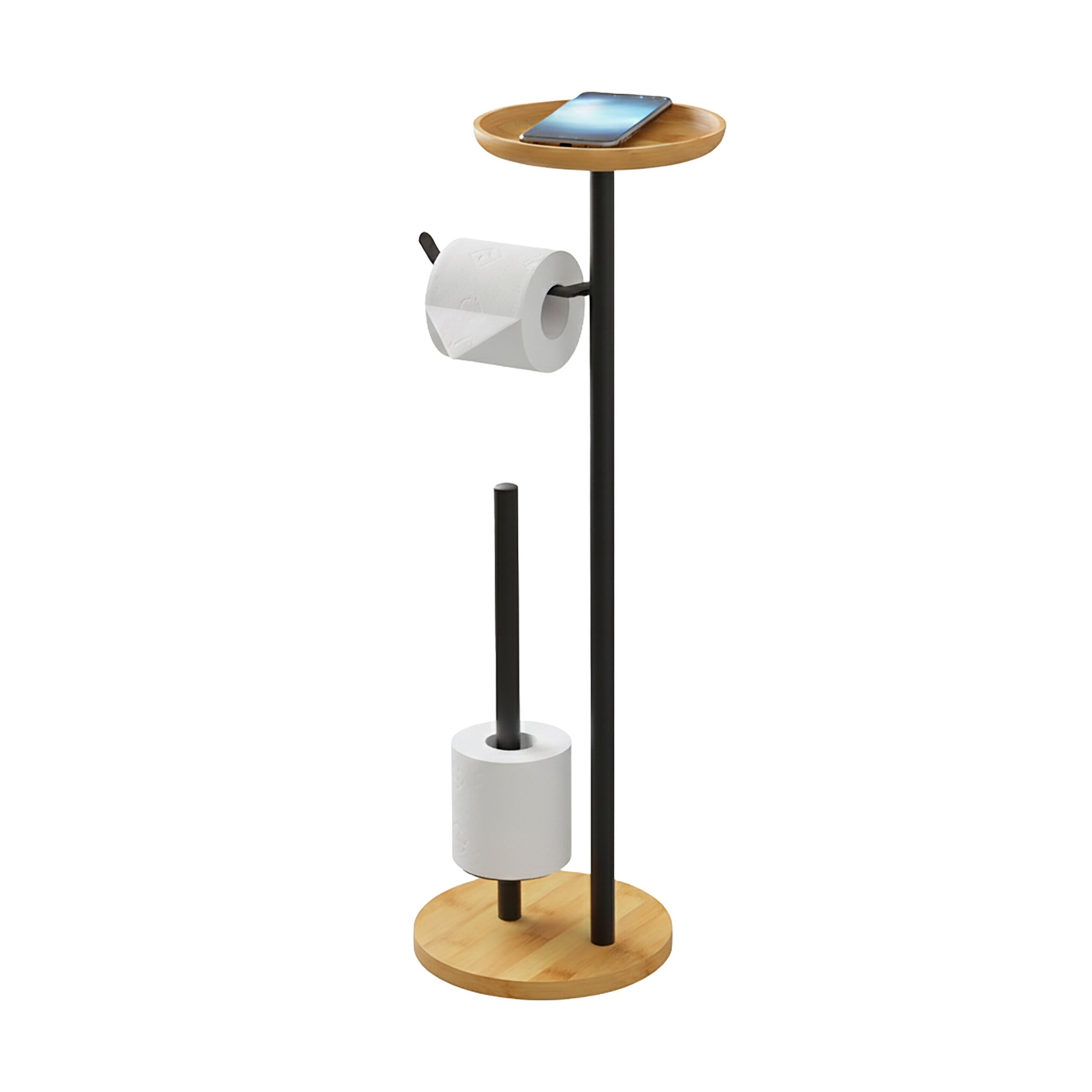Toilet Paper Holder In Black/natural - (w)25 X (h)65 X (d)20 Cm