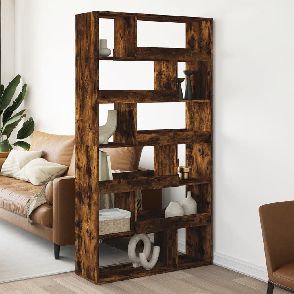 Image of Vidaxl Room Divider, Room Separator With 12 Compartments, Bookshelf For Living Room Office, Wall Shelf Standing Shelf File Shelf, Smoked Oak Wood Material