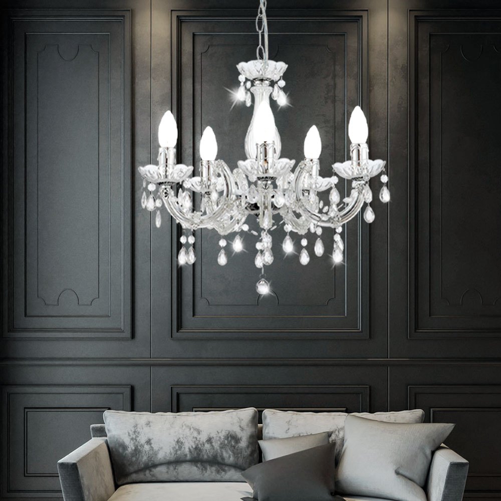 Image of Chandelier Ceiling Pendant Light 5-arm Hanging Lamp Fixture, 5x E14, Diameter X Height 44 X 128 Cm, For Living Room Dining Room