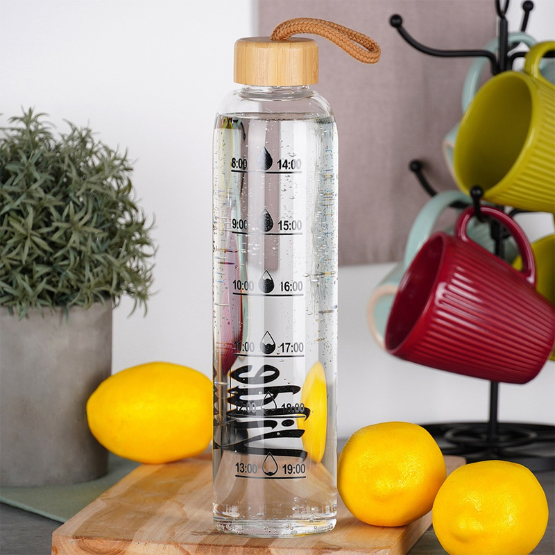 TEMU Botella de agua de vidrio de 1 de bambú, sello de silicona, de vidrio de borosilicato, ideal para bebidas frías y calientes, un marcador de para