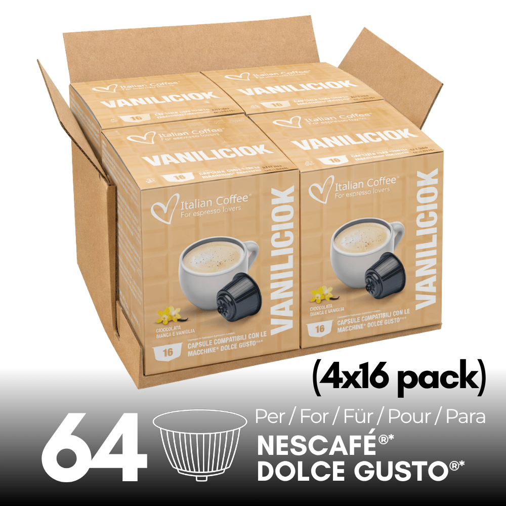 Image of Vanilla Ice Cream, White Chocolate & Vanilla (64 Capsules) For Nescafé Dolce Gusto, 4 Packs Of 16 Capsules, Creamy Drink With Vanilla Notes, Sweet And Delicate Flavor