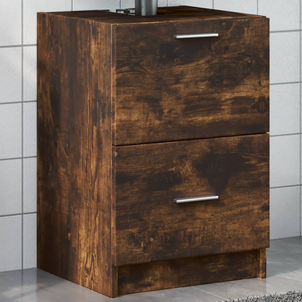 Image of Vidaxl Sink Cabinet, Bathroom Vanity Cabinet With Storage, Bathroom Vanity Cabinet, Smoked Oak Wood Composite
