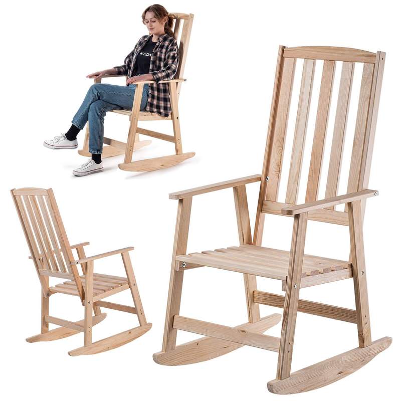 TEMU KADAX Silla Mecedora de Jardín con Postes, Balancín de Madera para o Sala, Cómoda