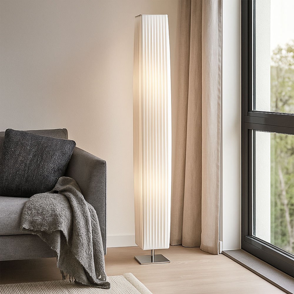 Table Lamp Textile Shade Floor Lamp 2 Flaming Living Room Lamp Standing White, Metal, 2x E27 Sockets, Lxbxh 14x14x119 Cm