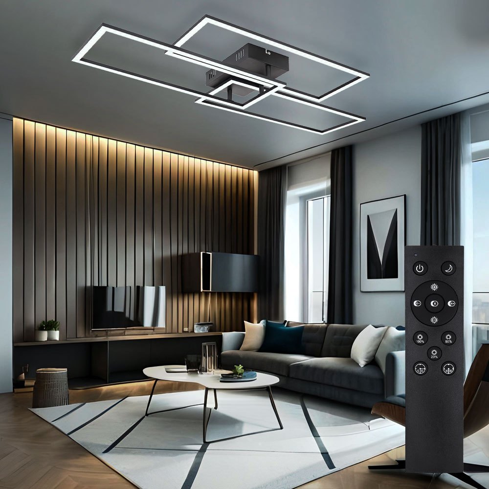 Image of Ceiling Light Living Room Light With Memory Function, Dimmable Ceiling Lamp With Remote Control, Metal Black, 1x Led 58w 4300lm 3000-6500k, L 90 Cm