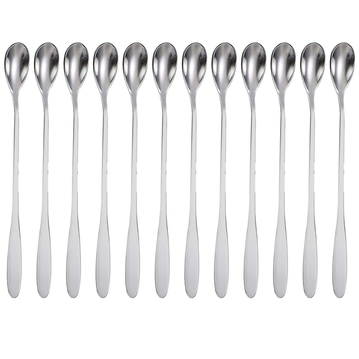 Image of 12-piece Stainless Steel Dessert Spoon Set - 19 Cm - Long Ice Cream Spoons For , Cocktails, Desserts - Dishwasher Safe