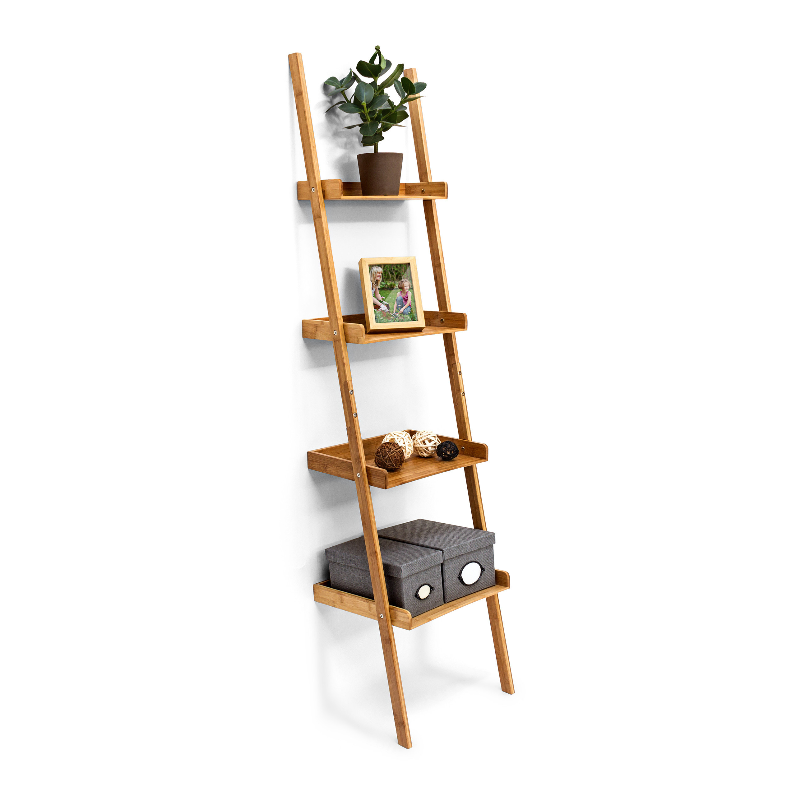 TEMU Scaffale a in bamb羅, 4 ripiani, 176 x 44 x 37 cm, mobile autoportante con quattro ripiani, naturale, sottili laterali anticaduta, per bagno,