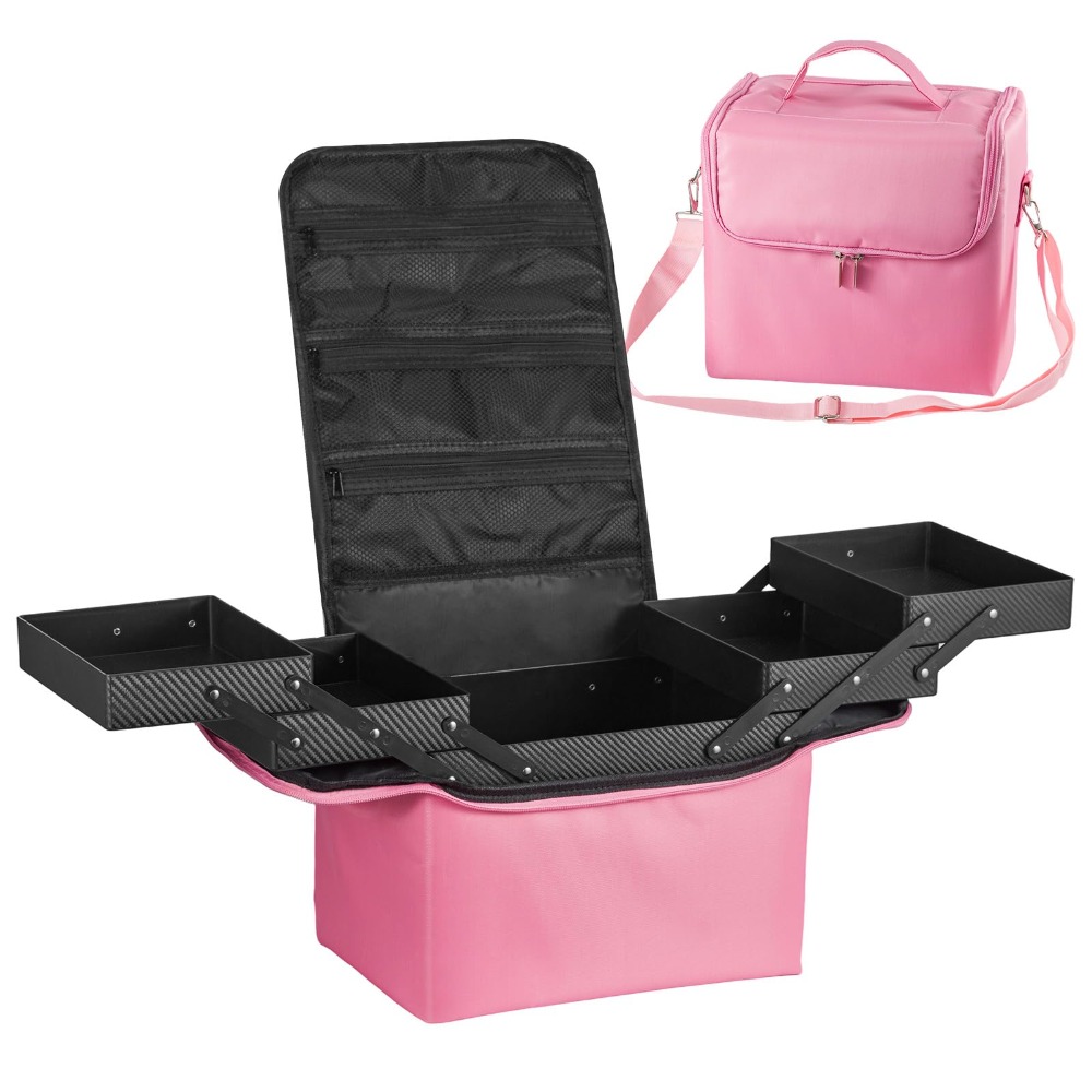 large makeup storage box portable cosmetic organizer case with shoulder strap durable nylon fabric vanity case for  