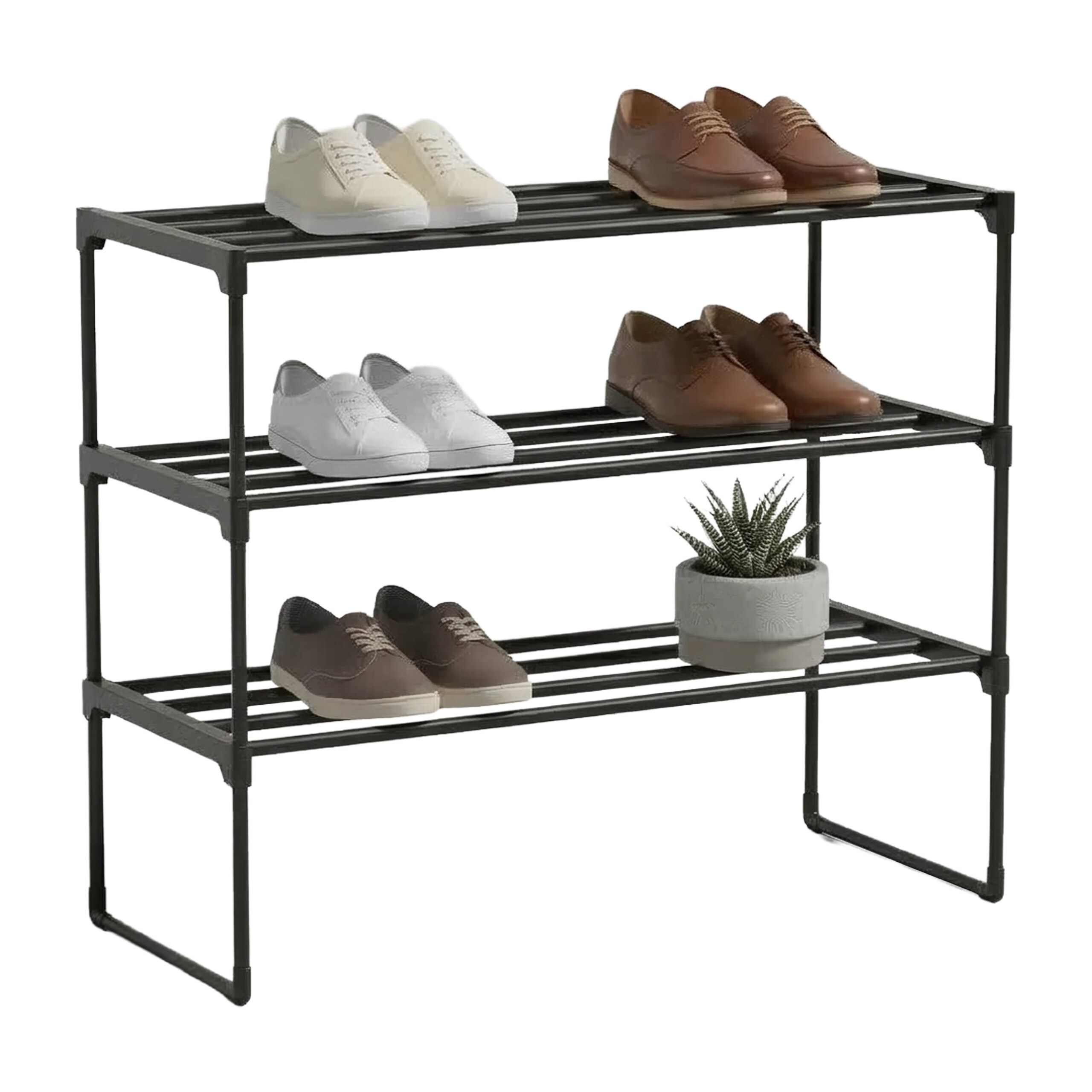 Image of Shoe Rack "3 Levels" In Black - (w)68 X (h)55 X (d)30 Cm